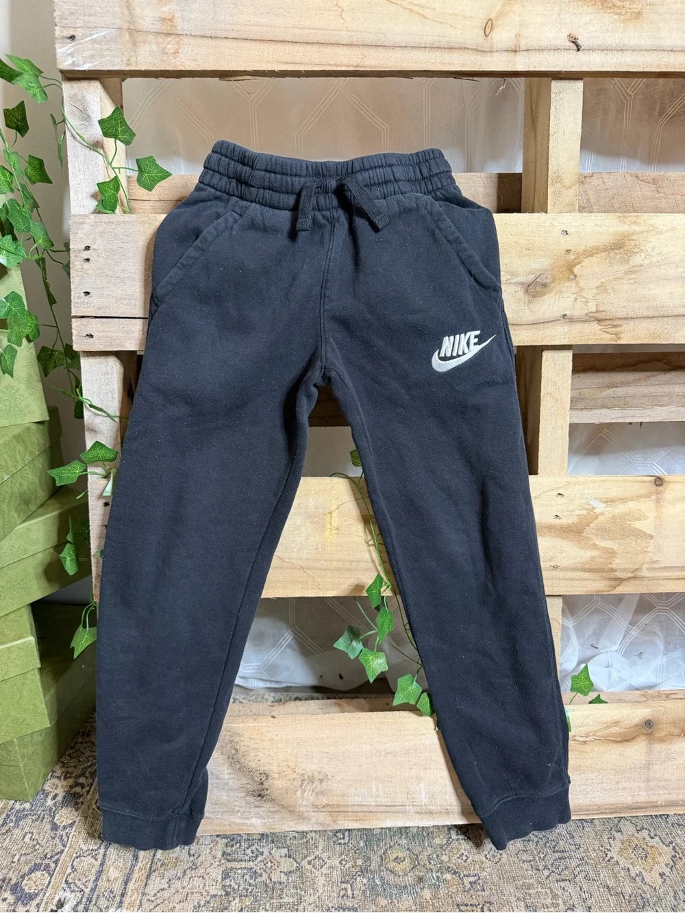 Nike Kids Black Sweatpants with Blue Logo-Print Joggers and Olive Cargo Pants